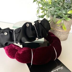 2 NEW Headbands Set Elegant Black Burgundy Cloud Adult Size Juniors Girls Hair